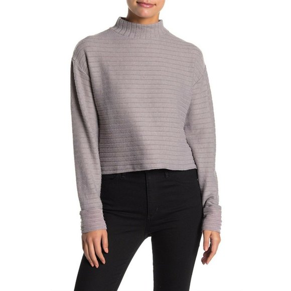 Lush Womens Mauve Gray Long Sleeve Brushed Sweater